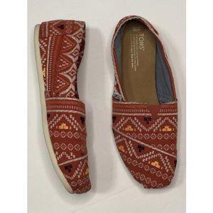 Women's Tom's Aztec Tribal Orange/Red Woven Shoes Size 10